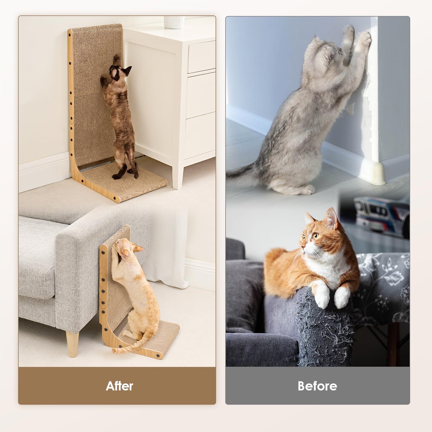 EHEYCIGA Cardboard Cat Scratcher for Indoor Cats, 26.8 Inch L Shaped Vertical Cat Scratching Board with Ball Cat Toy, Large Cat Scratcher Pad, Brown