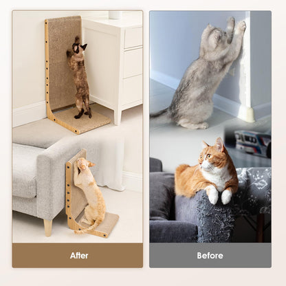 EHEYCIGA Cardboard Cat Scratcher for Indoor Cats, 26.8 Inch L Shaped Vertical Cat Scratching Board with Ball Cat Toy, Large Cat Scratcher Pad, Brown