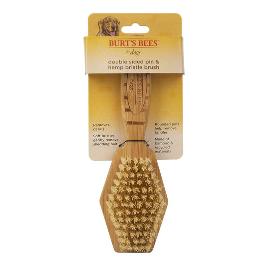 Burt's Bees for Pets Double Sided Pin & Hemp Bristle Dog Brush | Best All-Purpose Dog Brush to Reduce Shedding | for Long & Short Haired Large Dogs, Bamboo (Pack of 1)