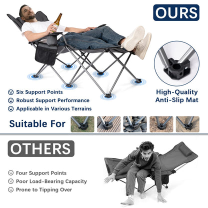 apollo walker Camping Chairs for Adults - 6 Legged Beach Chair with Foot Rest, Adjustable 90° - 135° Reclining Lounge Chair Outdoor, Folding Chairs for Outside with Detachable Pillow & Carry Bag Grey