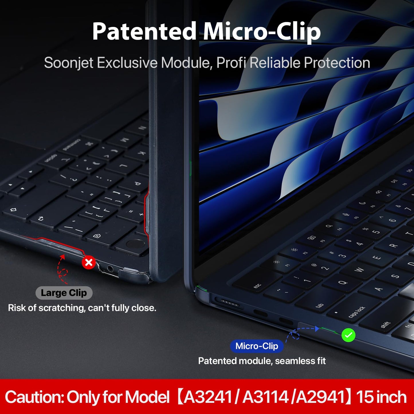 Compatible for MacBook Air 15 inch Case M4 2025 2024 2023 M3 M2 [100% Match Official Color] [Ultra Thin Armor] Protective Hard Shell Matte Cover for Laptop A3241 A3114 A2941 - Midnight Clear