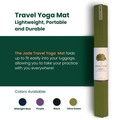 JadeYoga Travel Yoga Mat - Packable, Lightweight, & Portable Yoga Mat - Non-Slip Natural Rubber Mat for Women & Men - Great for Yoga, Home, Gym, Pilates, Fitness & Stretching (Olive Green, 68" x 24")