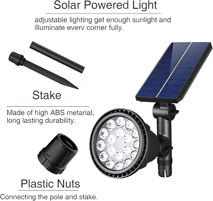 JSOT Solar Spot Lights Outdoor, 600LM Outdoor Spotlight Waterproof Landscape Lighting, Solar Garden Decor Lamp Wall Light for Yard Pathway Path Driveway Pool Backyard Decorative(Cool White 2 Pack)