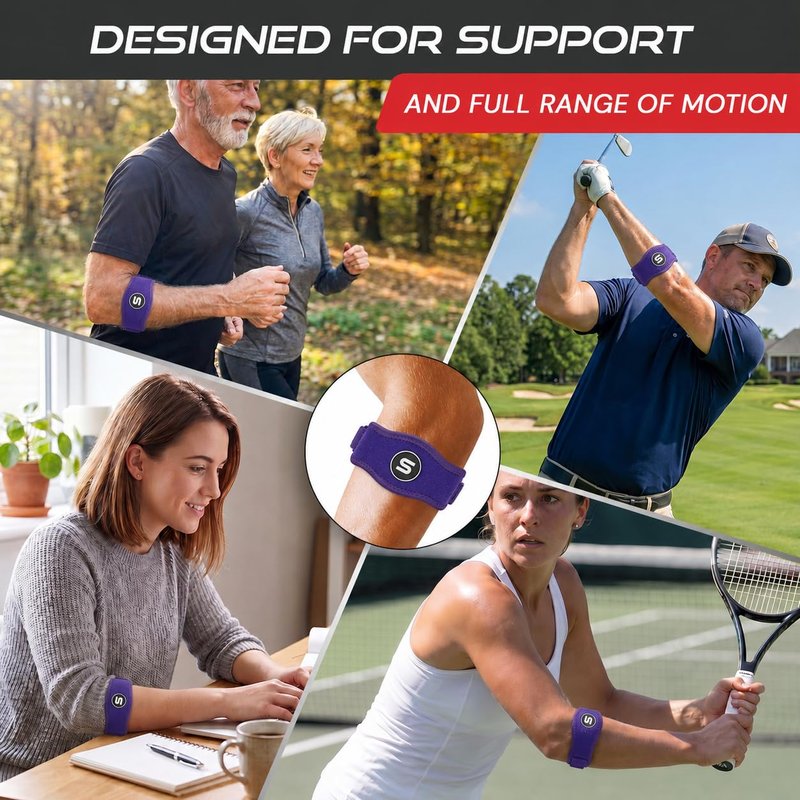 Sleeve Stars Tennis Elbow Brace for Men & Women, Elbow Brace for Tendonitis, Tennis Elbow Strap, Golfers Elbow Brace, Elbow Support Wrap for Tennis Elbow Relief, Fits 9"-23" (Pair/Dark Purple)
