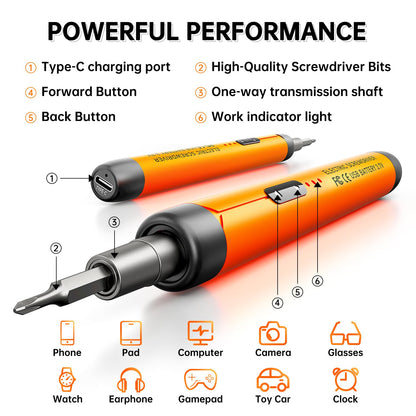 ANVANNA Electric Screwdriver, Precision Screwdriver Set, 120-in-1 Magnetic Bits, Magnetic Storage, 5 Torque Settings, Mini 3.7V Power Screwdriver Repair Tool Kit for PC RC Electronic - ORANGE