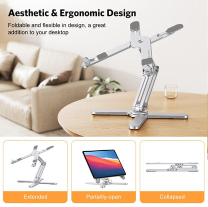 OMOTON 360° Rotating Laptop Stand Riser for Desk, Ergonomic Foldable Computer Stand Adjustable Height Angles for Collaborative Work, Easy Storage Fit Macbooks,All Laptops up to 16 inches, Silver