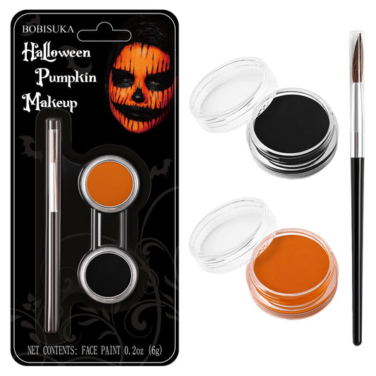 Black Orange Face Paint Pumpkin Halloween Makeup Kit Character Set for Kids Adults, Safe Non-Toxic Cream Face Painting Kit for Costume Party, Dress Up Cosplay, Special Effects Make Up & Stage