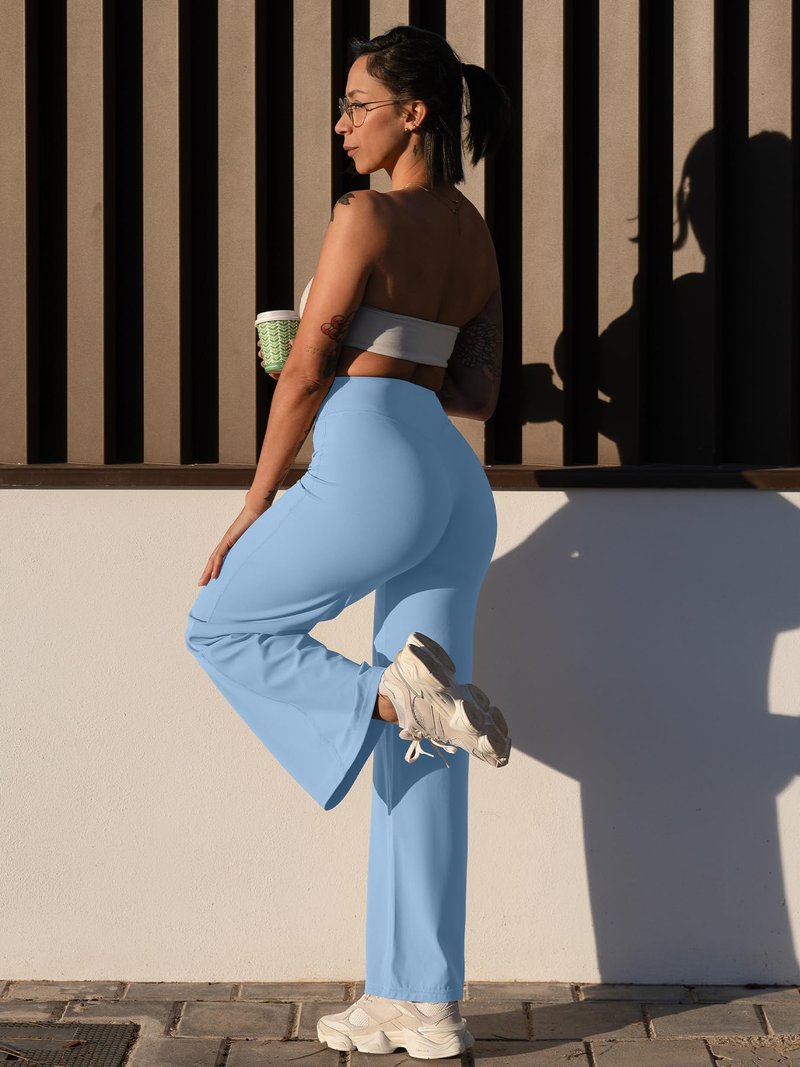 YEOREO Workout Leggings Womens No Front Seam Straight Leggings 29" High Waist Buttery Eddiy Gym Yoga Pants Airy Blue S