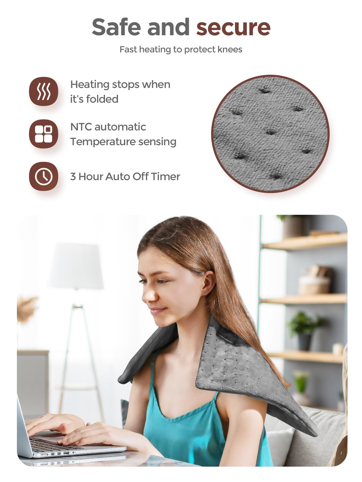 Heating Pad for Back & Cramps Relief,Electric Heat Pad Fast Heat,6 Level Heat Setting,3 Level Timming,Auto Shut Off, Machine Washable,Suitable for Back,Neck,Abdomen Pain Relief (Dark Grey, 17''×33'')