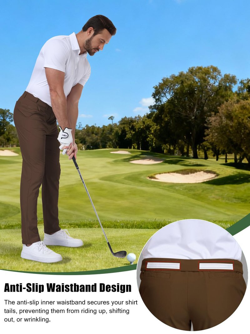 SPOSULEI Men's Golf Pants Lightweight Quick Dry Dress Business Pants with 4 Pockets Stretch Chino Slacks Pants Brown 32Wx32L