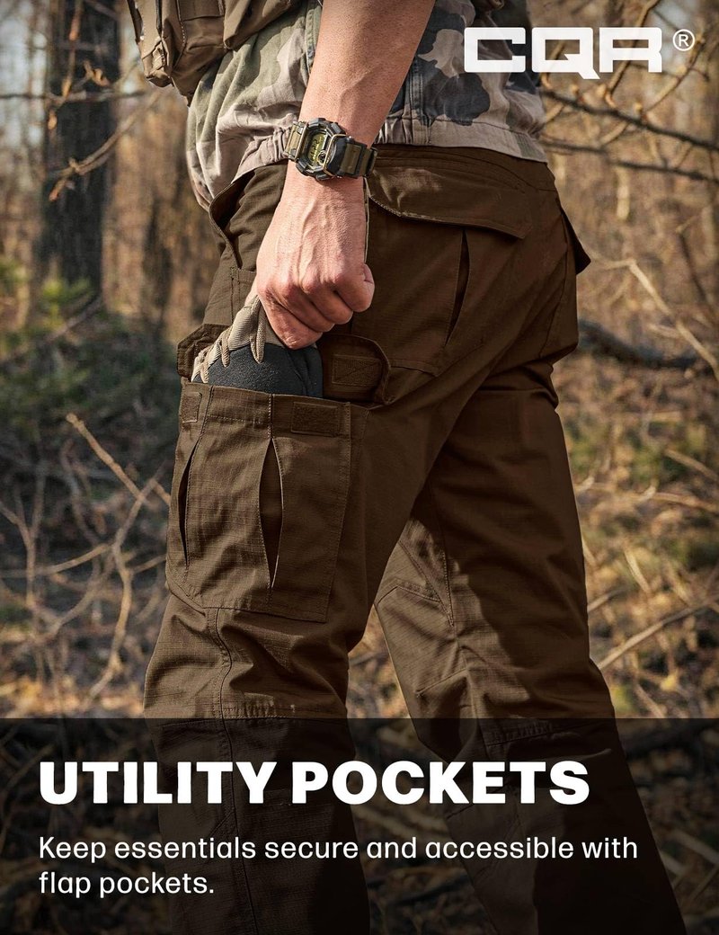 CQR Men's Tactical Pants, Water Resistant Ripstop Cargo Pants, Lightweight EDC Work Hiking Pants, Outdoor Apparel, Raider Tundra, 34W x 30L