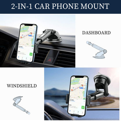 Car Phone Holder, Cell Phone Holder Truck Mount for Dashboard Windshield Vents, All Smartphones and All Models