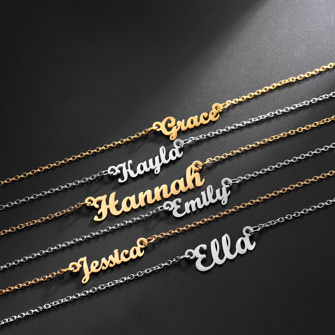 U7 Name Plate Necklace Personalized Gold Plated Choker with 18 Inch Link Chain Custom Name Jennifer Necklace, Friend Daugther Lover Gift