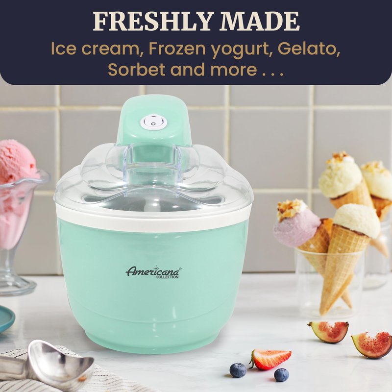Elite Gourmet Americana Collection Elite EIM520M 1 Quart Automatic Easy Homemade Electric Ice Cream Maker, Frozen Yogurt, Sorbet, Gelato Treat, with Recipes, Mint