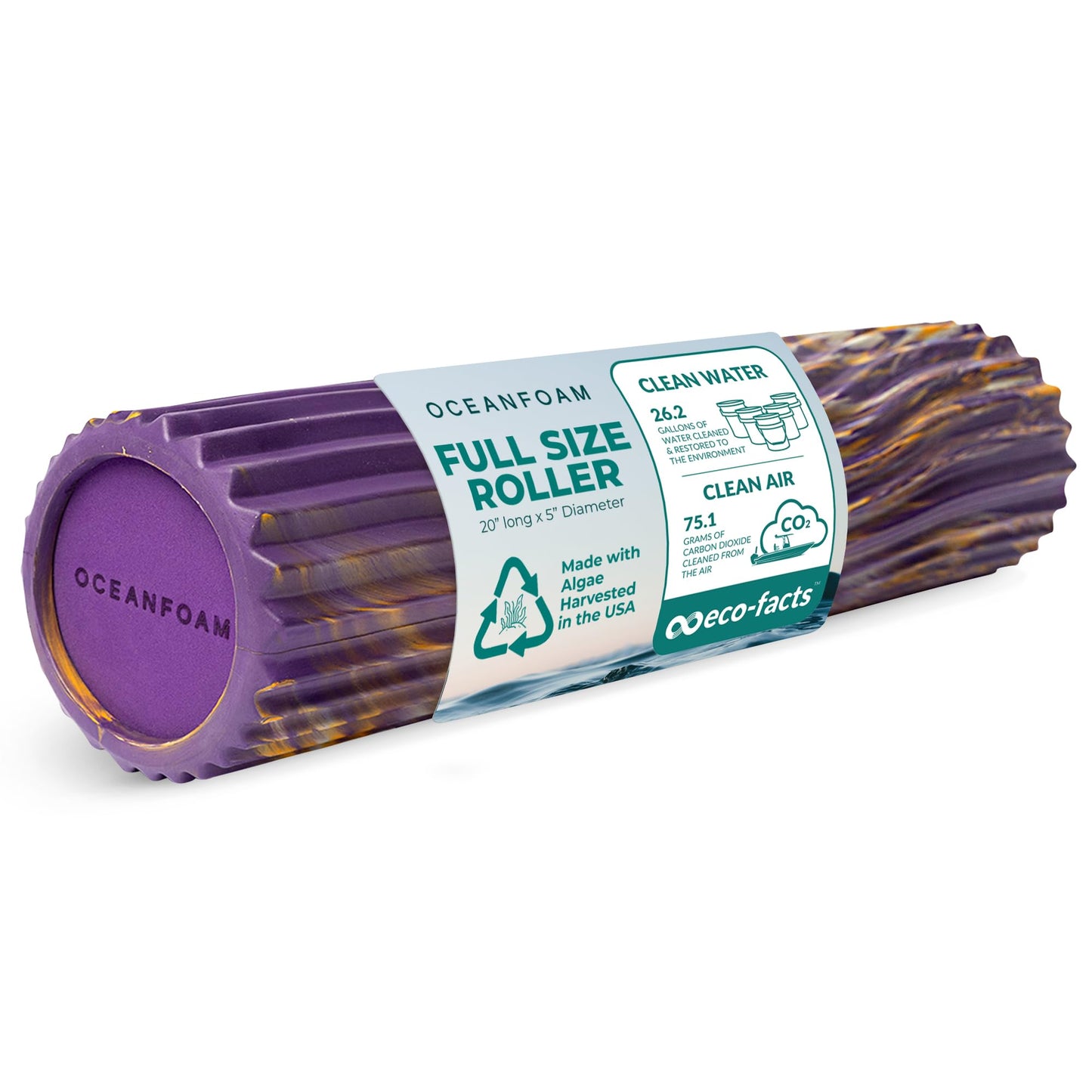 Oceanfoam Tidal Roller - Black Marbled - Muscle Massage Foam Roller for Back Pain & Stretching - Firm and Ergonomic Wide Wave Textured - Yoga, Athletics, & Wellness - Full Size, 20" x 5"