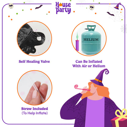 HOUSE OF PARTY Halloween Balloon Arch Kit 80 Pcs - 5/10/12/18 Inch Balloons Garland with 16" BOO Foil Balloon & Stretchy Spider Web For Halloween Party & Kids Birthday Decorations