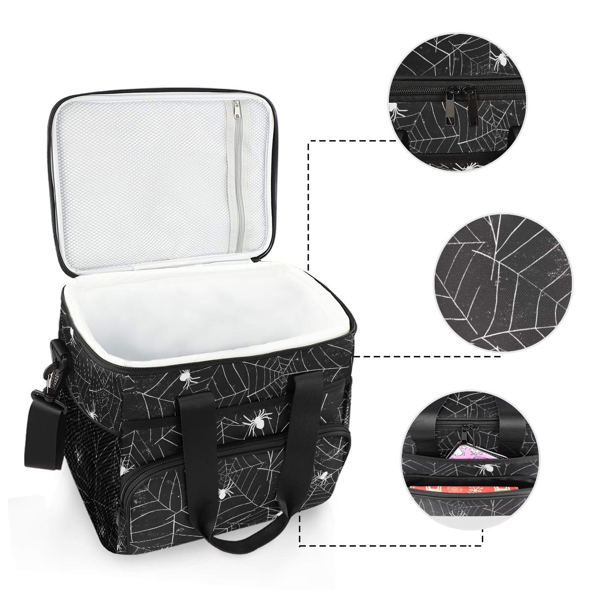 ALAZA Halloween Black and White Grunge Background with Spiderwebs Large Capacity Cooler Tote Insulated Lunch Bag Lunch Cooler Bag