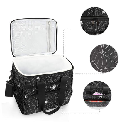 ALAZA Halloween Black and White Grunge Background with Spiderwebs Large Capacity Cooler Tote Insulated Lunch Bag Lunch Cooler Bag