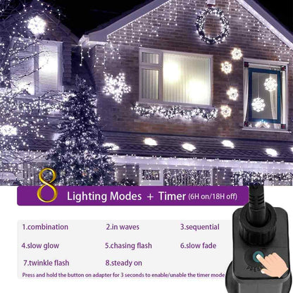 YASENN 300LED Icicle Lights Cool White, 29.5FT Outdoor Christmas Light with 8 Modes & Memory Timer, 60 Strands Dripping Waterfall Lights for Roof Eaves, Gutters, Window, Patio, Party Decor
