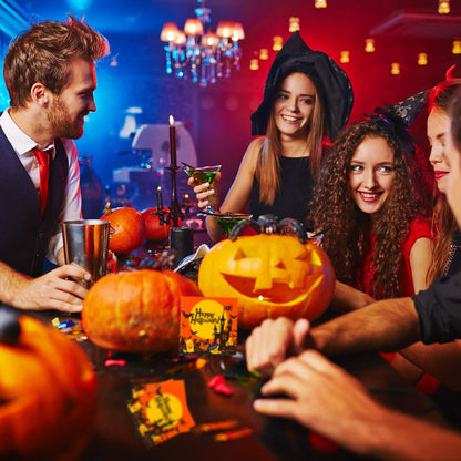 Elcoho 150 Pieces Halloween Disposable Beverage Paper Napkins Frightfully Fancy Cocktail Napkins with 2 Layers, 5 by 5 inches