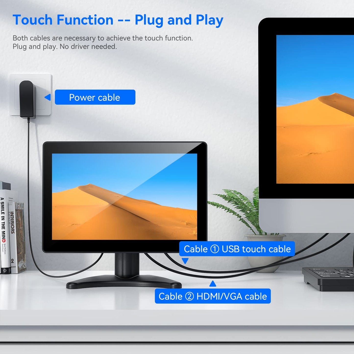 Eyoyo 10 Inch Touchscreen Monitor, Raspi Touch Screen, Small VGA AV HDMI Monitor, Portable IPS Display for CCTV DVD PC Laptop POS Systems with Speakers