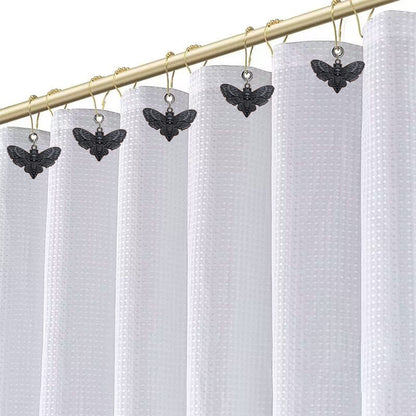 Skull Death's-Head Hawkmoth Shower Curtain Hooks Rings,12Pcs Dead Moth with Skull Face Halloween Rustproof Metal Shower Rings,Gothic Style Insect Theme Home Bathroom Decor
