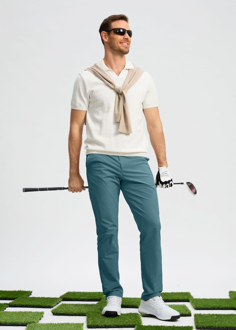Pudolla Men's Golf Pants Stretch Work Pants for Men Dress Comfy Pants 32 Lightweight Quick Dry Casual Trousers(Vivid Blue 30Wx32L)