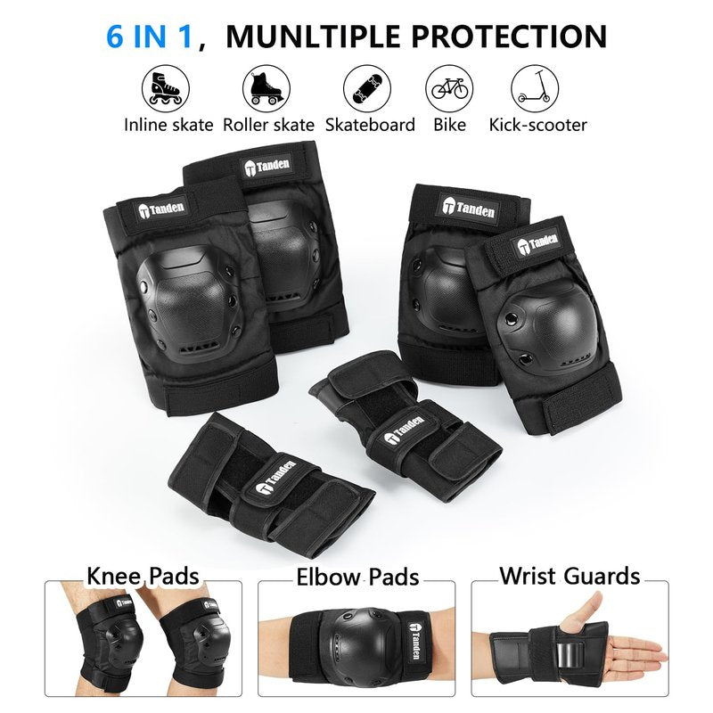 Tanden Skateboard Protective Gear Youth Knee Pads and Elbow Pads Set, Elbow and Knee Pads for Roller Skating Wrist Guards Skateboarding Pads