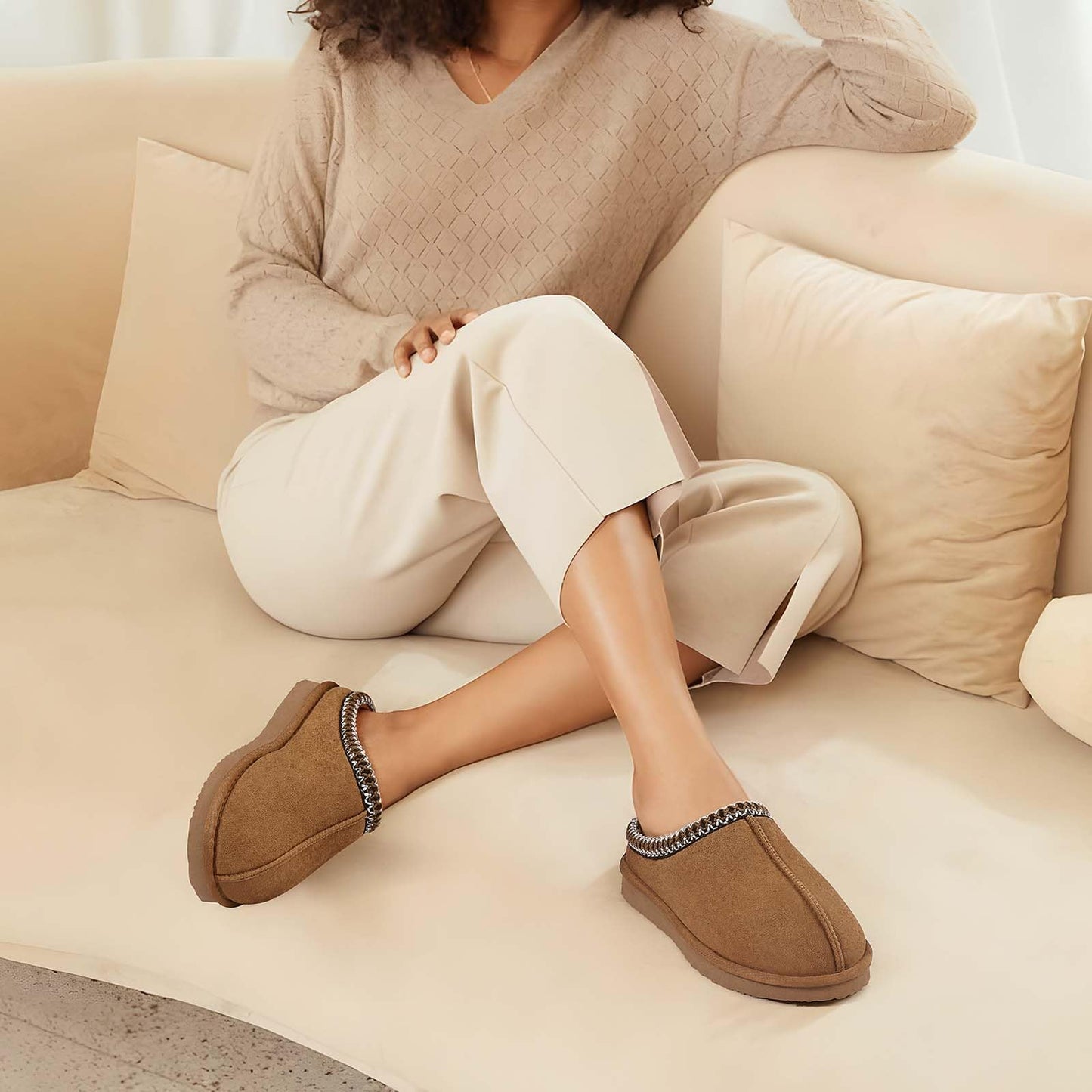 Litfun Memory Foam Slippers for Women Men Cozy Warm House Shoes Indoor and Outdoor, Chestnut 42/43