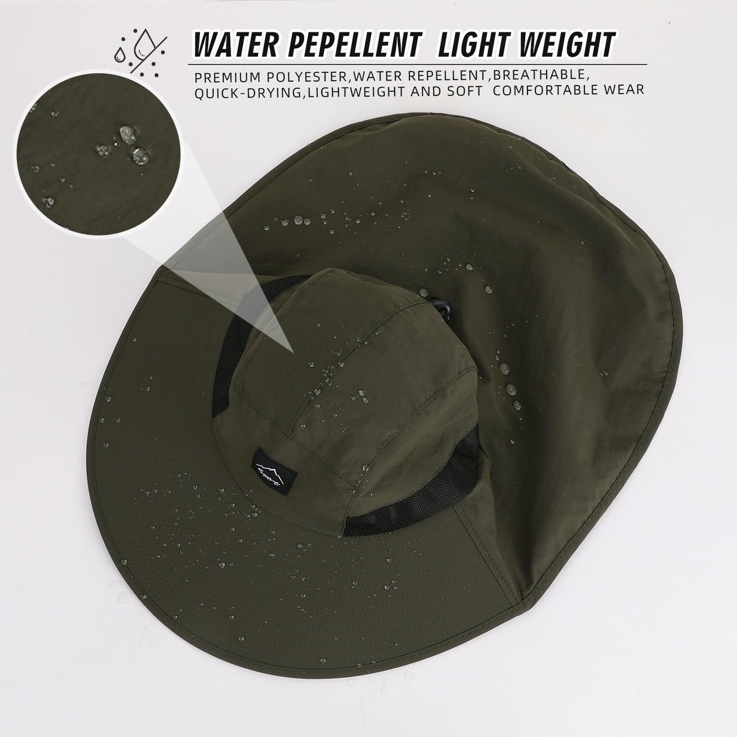 Rosoz Outdoor Sun Hat for Men Women, UPF50+ Protection Safari Cap Wide Brim Mesh Fishing Hat with Neck Flap Beach Garden