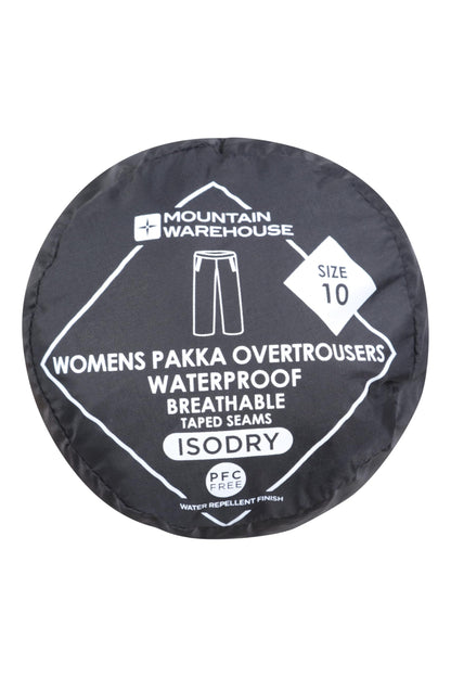 Mountain Warehouse Pakka Womens Waterproof Over Trousers - Packaway Bag, Breathable Rain Pants, Hook & Loop Ankle Opening Ladies Rainwear - for Spring Summer & Outdoors Black Women's Size 12