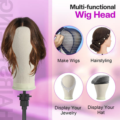 Neverland Beauty & Health 23 Inch Wig Head,Canvas Mannequin Head for Wigs,Manikin Canvas Head Block Set for Wigs Making Display with Wig caps,T Pins Set Bristle Brush