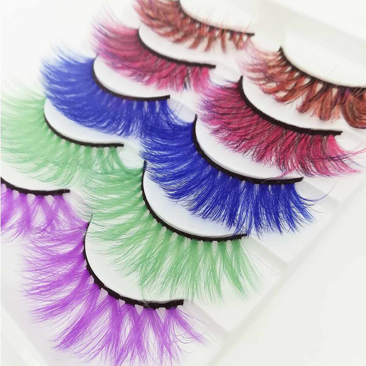 Colored Lashes Halloween Colorful Eyelashes Easter Faux Mink False Eye Lashes With Color Cosplay Long Dramatic Party Fake Eyelashes Extensions Makeup Tools 5 Pairs (MQ3-15MM)