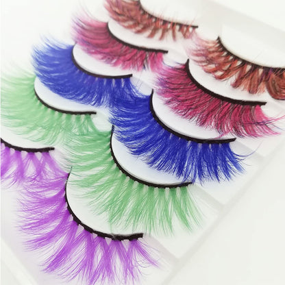 Colored Lashes Halloween Colorful Eyelashes Easter Faux Mink False Eye Lashes With Color Cosplay Long Dramatic Party Fake Eyelashes Extensions Makeup Tools 5 Pairs (MQ3-15MM)