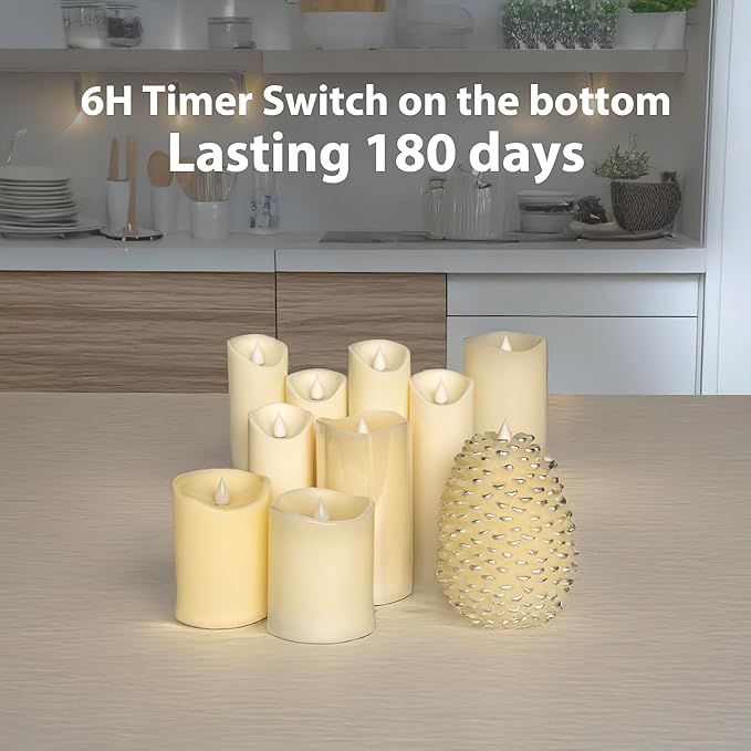 Flameless Candles Last 1300+ Hours Real Wax Flame Effect Auto-Moving 3D Wick, LED Pillar Candles with Timers Battery Operated - Ivory 4"