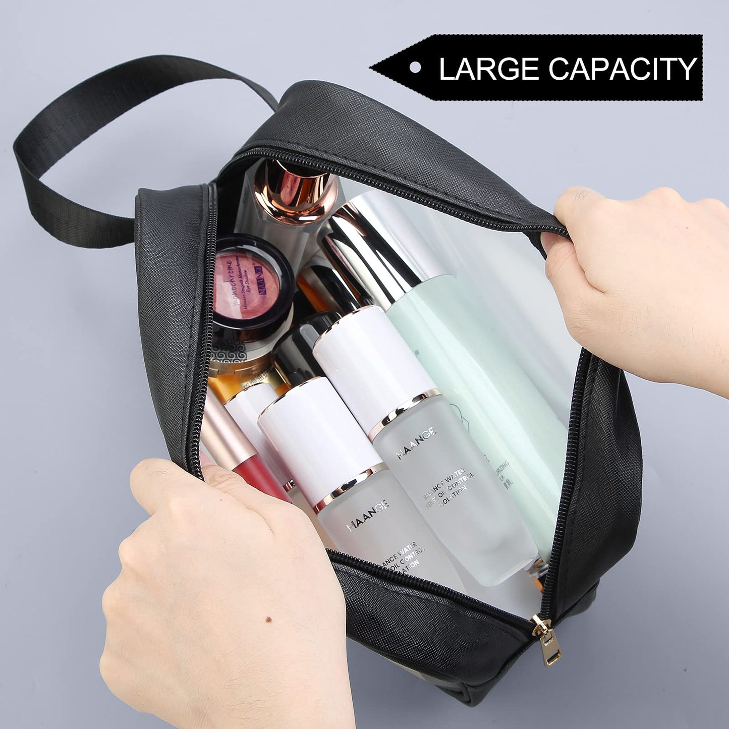 Toiletry Bag MAANGE 3 PCS Clear Travel Toiletries Bag Wash Bag Translucent PVC Waterproof Makeup Bag with Zipper Toiletry Bags for Women Men(Black)