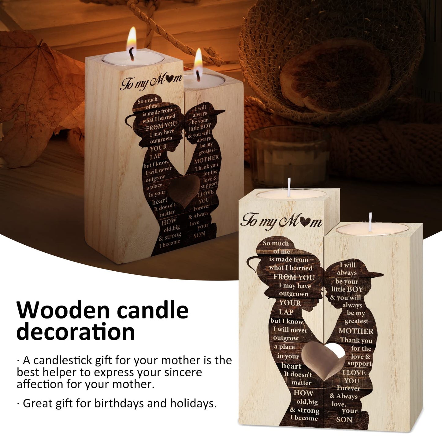 Mum Birthday Gifts, Gift for Mum Candlestick Candle Holder, Mother Presents from Son, Presents for Mummy,Stepmum,Mother in Law on Her Birthday, Heart-shaped