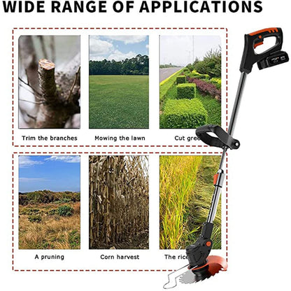 Gompuy Strimmer, Cordless Garden Strimmer with Blades, Grass Trimmer 90° Head Adjustment, Electric Strimmer with 2 X 21V Battery and UK Charger, Brush Cutter is Suitable for Small and Medium Gardens