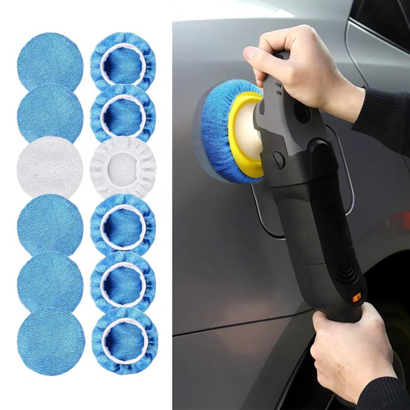 PACLVIO 12PCS Car Buffing Pads, 5-6 Inch Microfiber Polishing Pads, Car Wax Cover Kit for Car Waxing, Fine Polishing and Cleaning