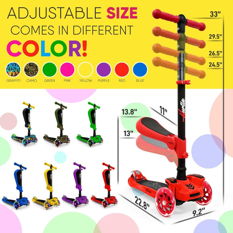 Serenelife Kids Scooter, 3 Wheel Scooter for Kids, Foldable Kick Scooter for Child & Toddlers Ages 3-12, Adjustable Height and LED Light Up Wheels