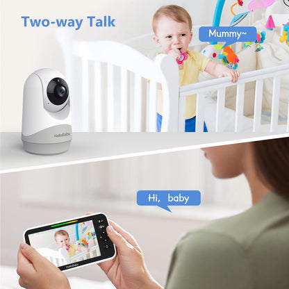 HelloBaby 6”IPS Large Screen, Video Baby Monitor with Upgraded 4000mAh Battery, 2-Way Talk, Night Vision, Pan-Tilt-Zoom, No WiFi, ECO Mode