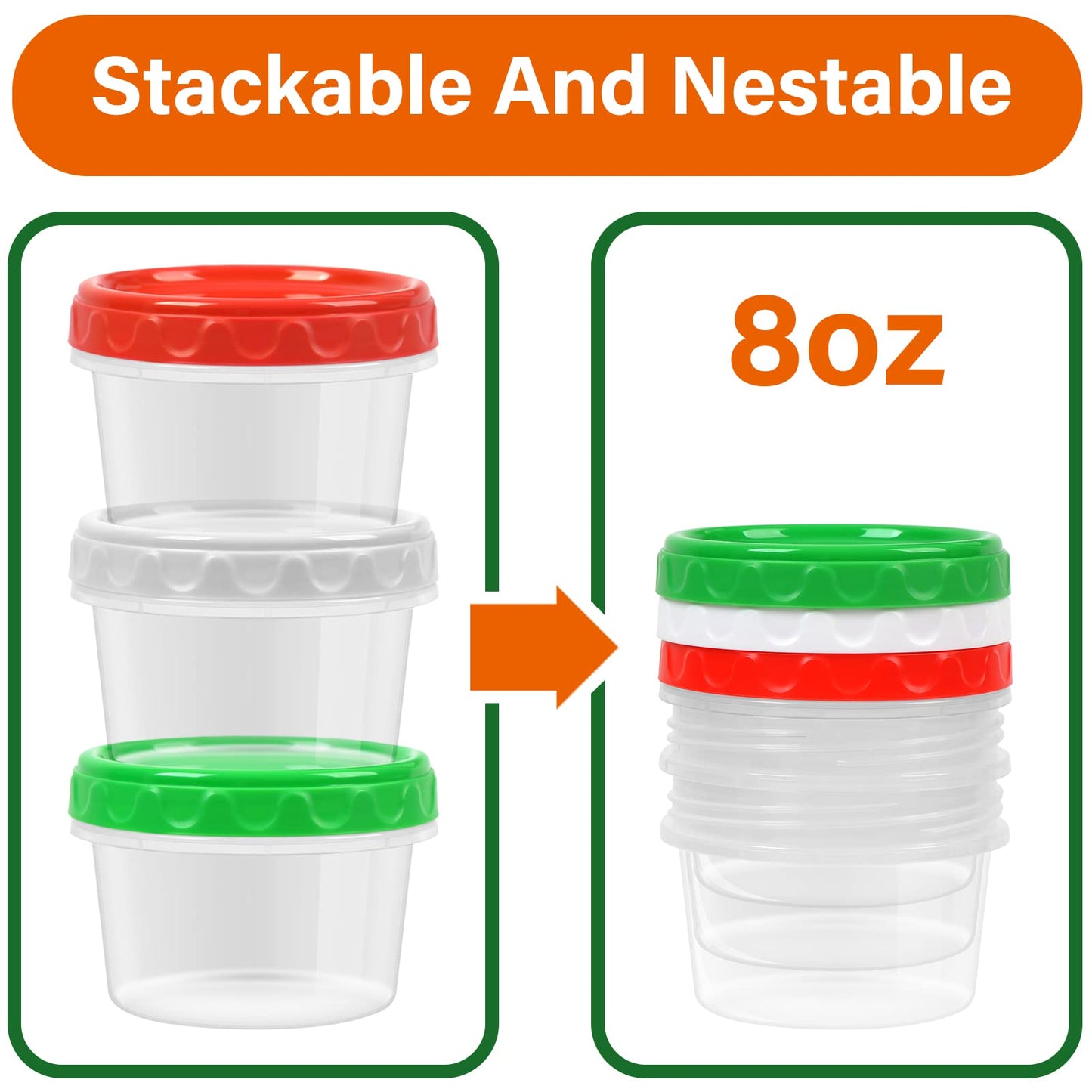 EONJOE 8 oz Small Freezer Containers with Lids Stackable Plastic Food Storage Container 1 Cup Meal Prep Bowls Airtight Dishwasher Safe,12-pack