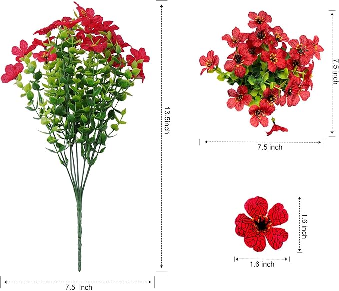 Outdoor Artificial Flowers, 12 Bundles Fake Flowers Summer Decoration, No Fade Faux Plastic Shrubs for Garden Patio Porch Window Box Decor (Mix 4 Color)
