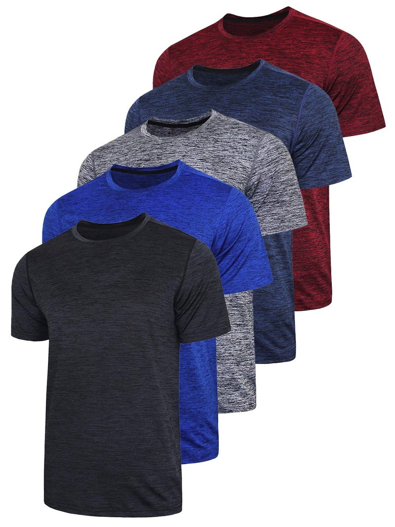 5 Pack Men’s Active Quick Dry Crew Neck T Shirts | Athletic Running Gym Workout Short Sleeve Tee Tops Bulk (Set 1, 4X-Large)