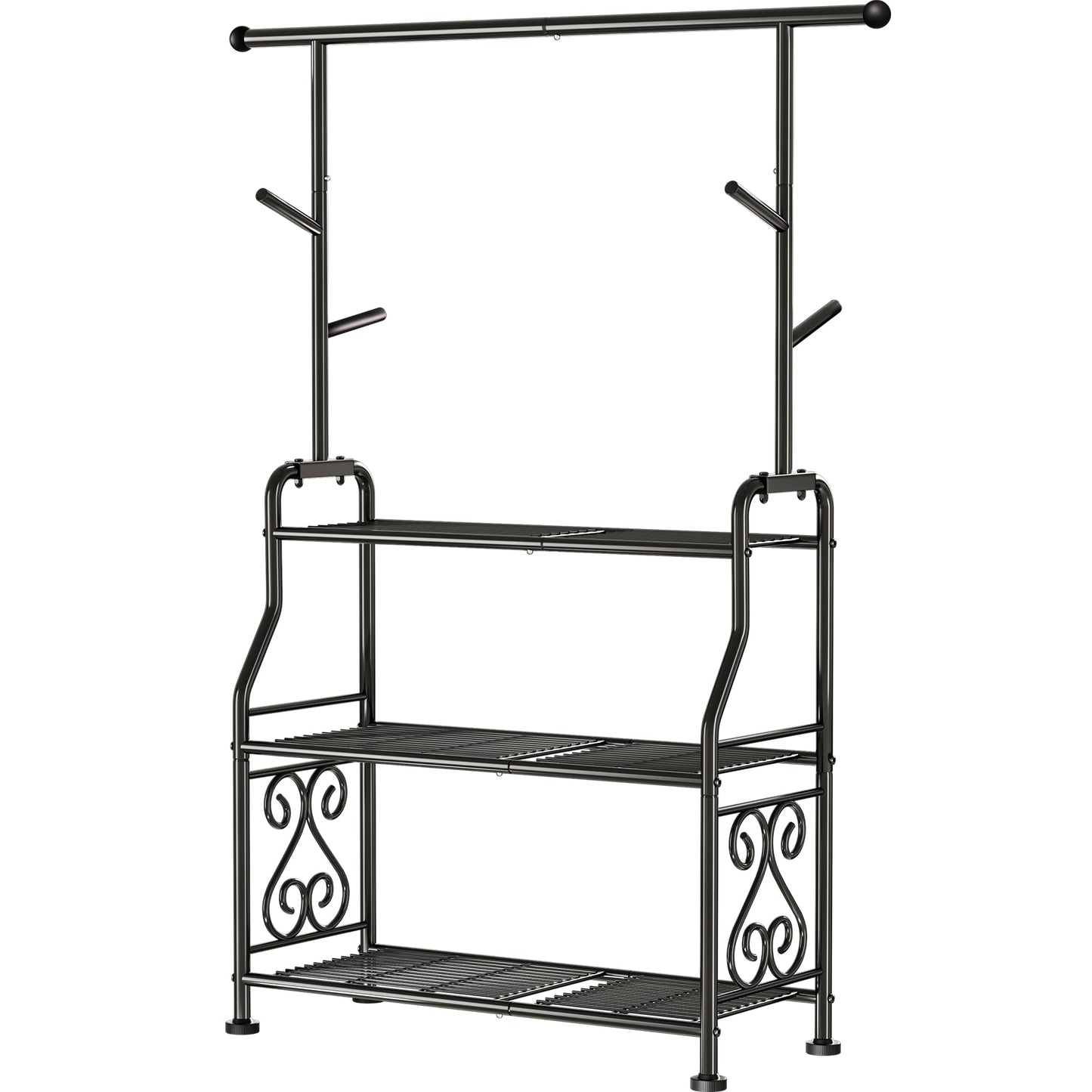 GIOTORENT Plant Stand Indoor, 3-Tier Heavy Duty Metal Shelf for Patio & Indoor, Tall Plant Holds 14+ Plants with 5 Hooks, Rust-Proof Plant Holder for Garden, Balcony, Living Room, Black