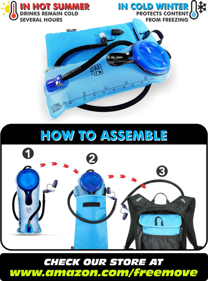 2L Hydration Bladder & Cooler Bag > Keeps Drink Cool & Protects Bladders > Leak Proof Camel Water Pack for Backpack > Tasteless & BPA Free TPU Material, Quick Release Insulated Tube with On/Off Valve