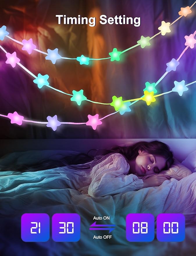 Smart Star Fairy Lights Plug in, 33Ft 16 Million Color Changing String Lights RGB Built in Chip APP & Remote Control DIY Music Sync Twinkle Light for Bedroom Christmas Decoration