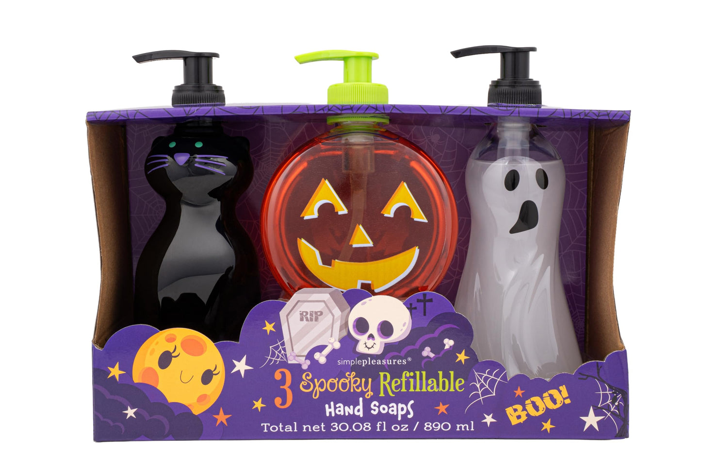 Simple Pleasures Halloween 3 Pack Scented Liquid Hand Soap Dispenser - Autumn & Halloween Novelty Décor – Decorative Refillable Hand Pump for Kitchen Countertop and Bathroom Sink
