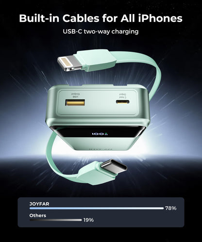 Portable-Charger-Power-Bank Travel Essentials Battery Pack USB C 30000mAh Built in Cable 22.5W Phone Fast Charging Powerbank Compatible with iPhone 16 15 14 13 12 11 iPad Samsung Google Xiaomi