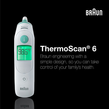 Braun ThermoScan 6 Ear Thermometer with Color-Coded Digital Display, ExacTemp Stability Indicator, Baby and Infant Friendly, No. 1 Brand Recommended by Pediatricians, IRT6515